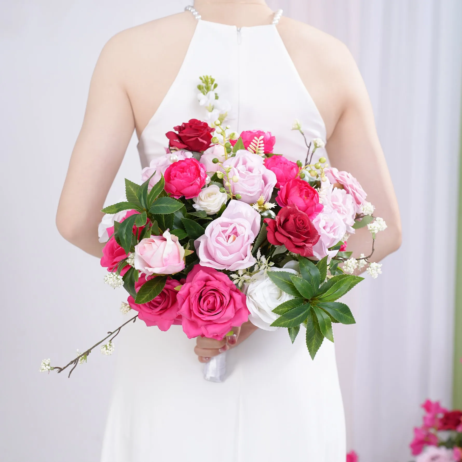 A866303 Hot Pink Bridal Hand Bouquet Wedding Floral Accessories