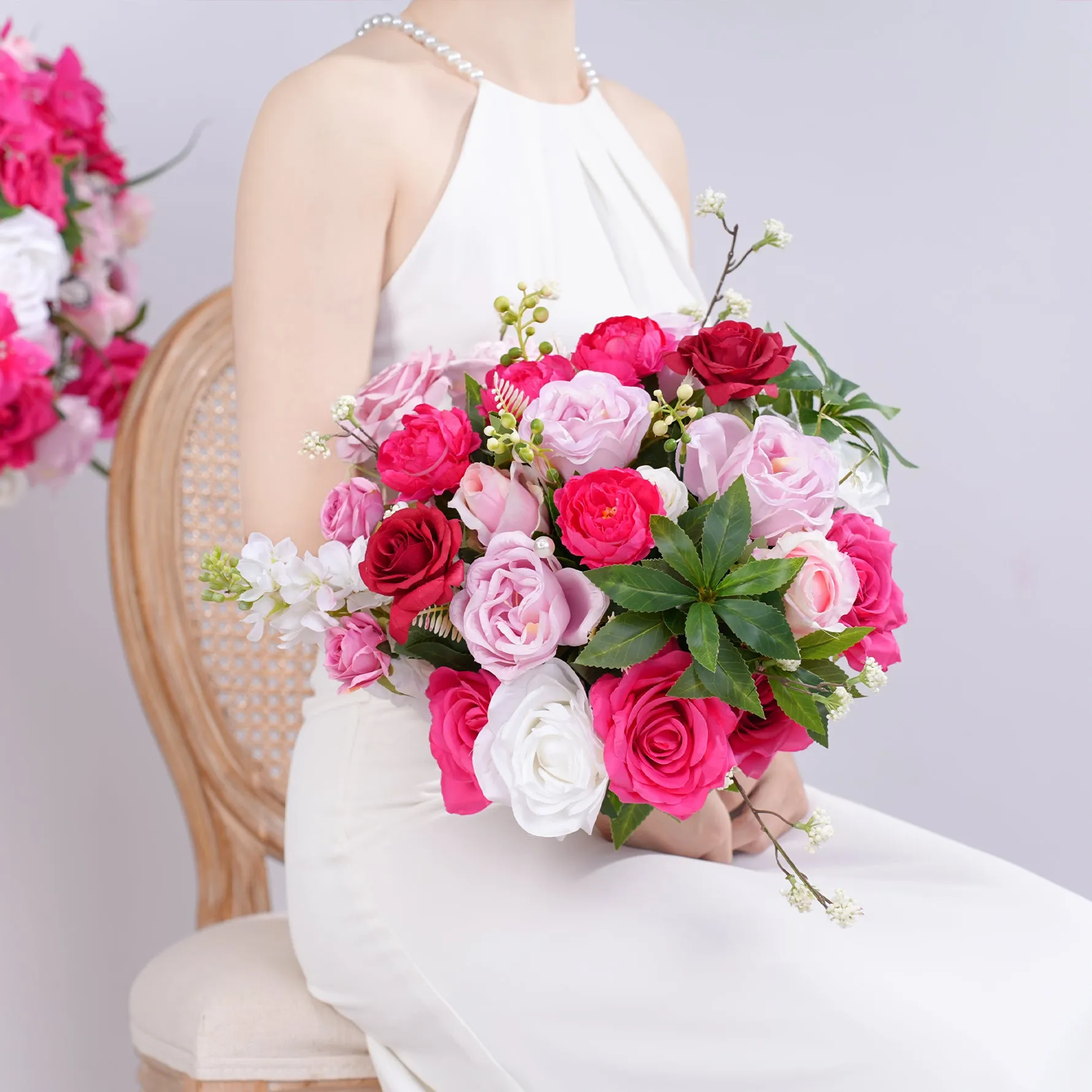 A866303 Hot Pink Bridal Hand Bouquet Wedding Floral Accessories