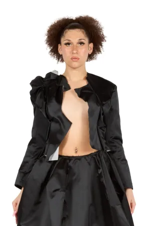 Asymmetric Satin Raw-Cut Layered Jacket