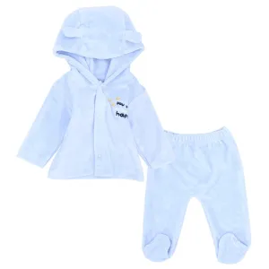 Baby Blue Long-Sleeved Velvet Hooded Pajama