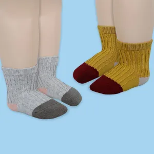 Baby Moo Colour Block Ribbed Soft Socks Pack of 2 - Yellow, Grey