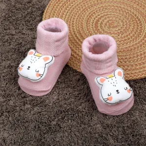 Baby Moo Cute Bunny Cotton Anti-Skid 3D Socks - Pink