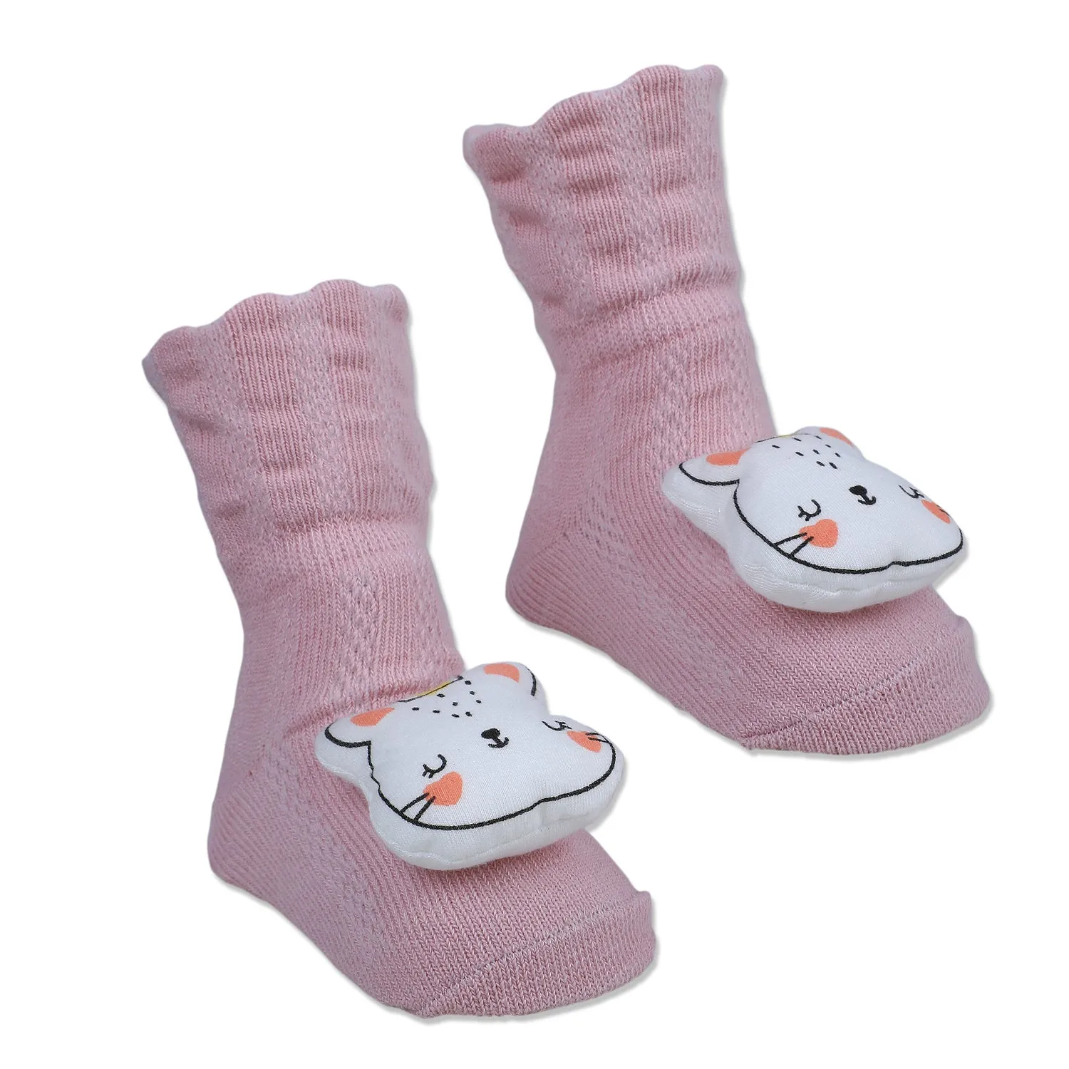 Baby Moo Cute Bunny Cotton Anti-Skid 3D Socks - Pink