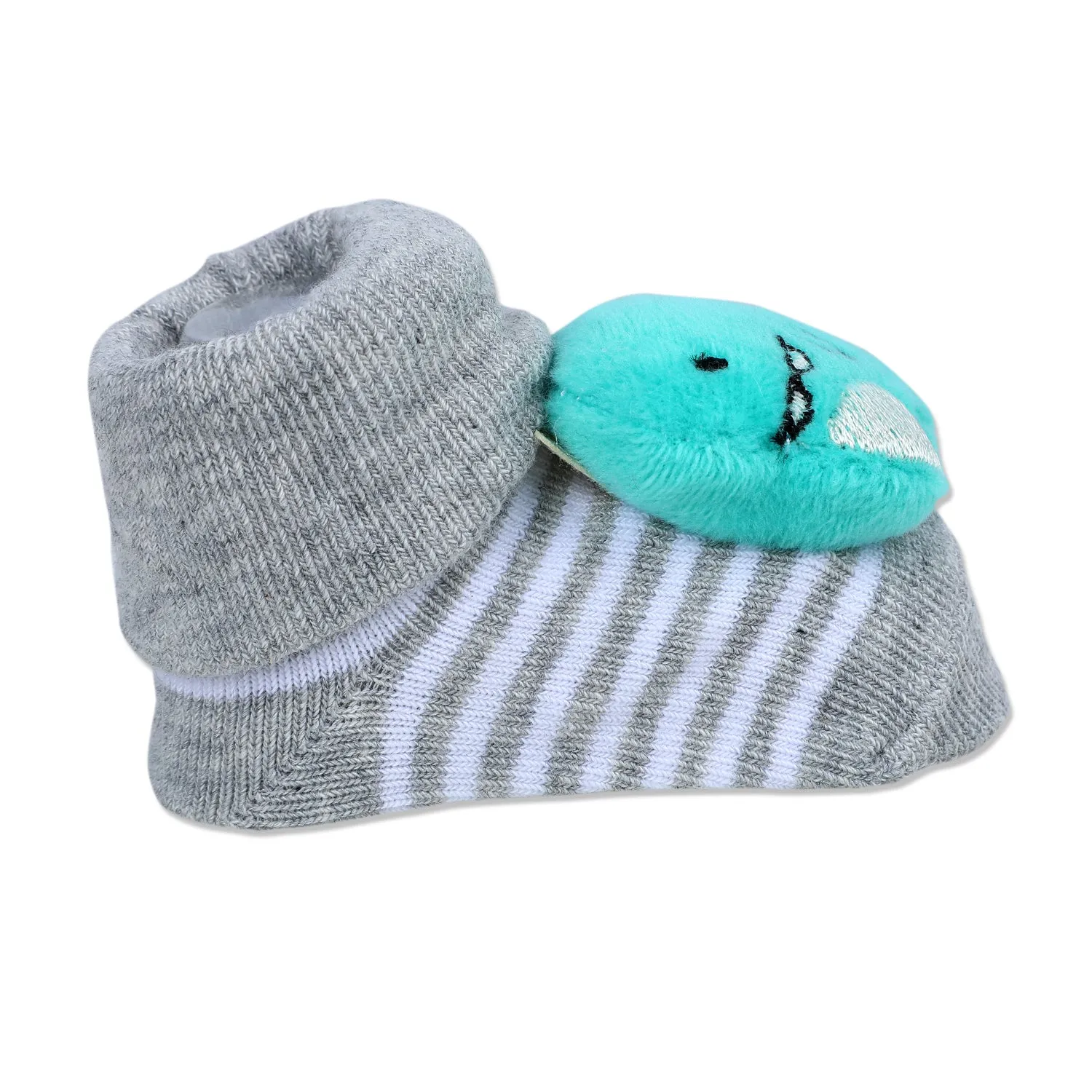 Baby Moo Dino Cotton Anti-Skid 3D Socks - Grey