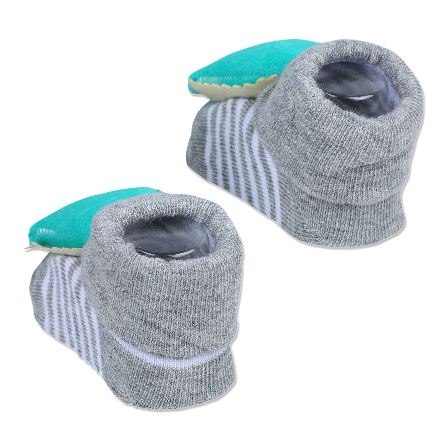 Baby Moo Dino Cotton Anti-Skid 3D Socks - Grey