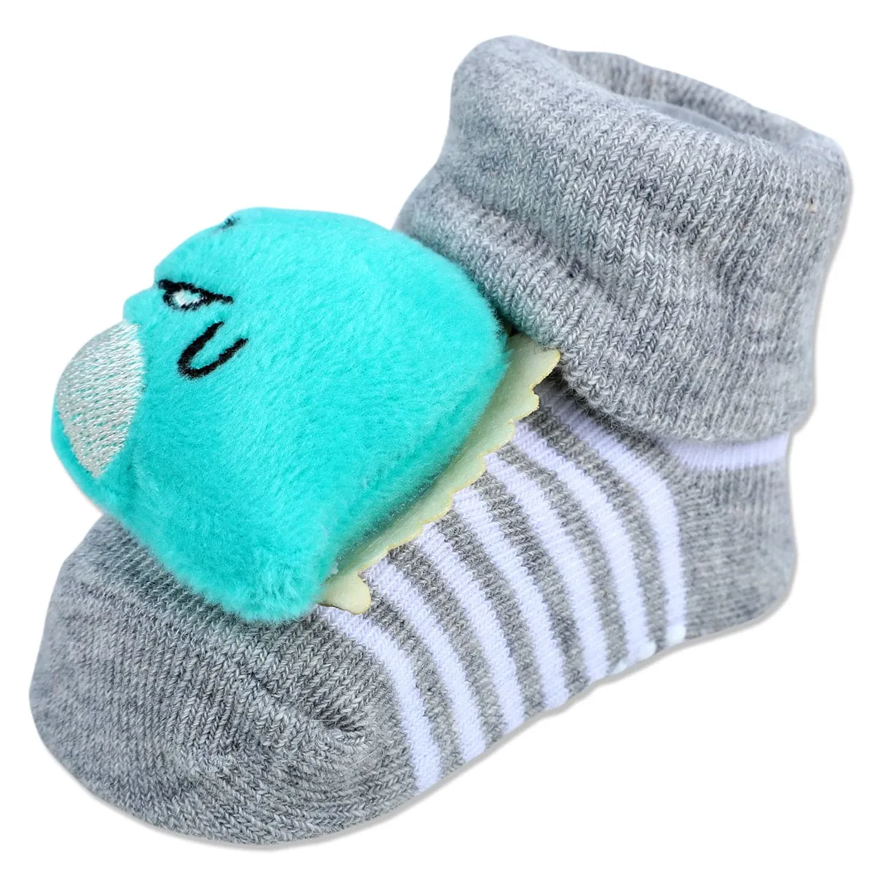 Baby Moo Dino Cotton Anti-Skid 3D Socks - Grey