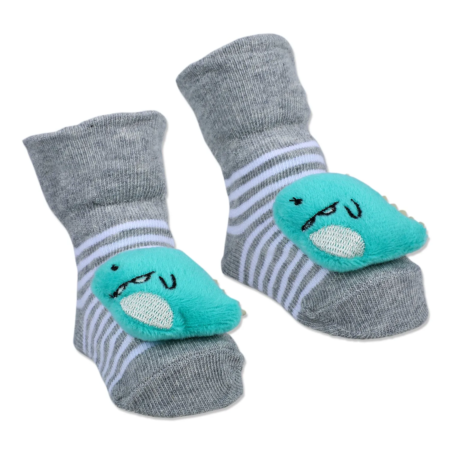 Baby Moo Dino Cotton Anti-Skid 3D Socks - Grey