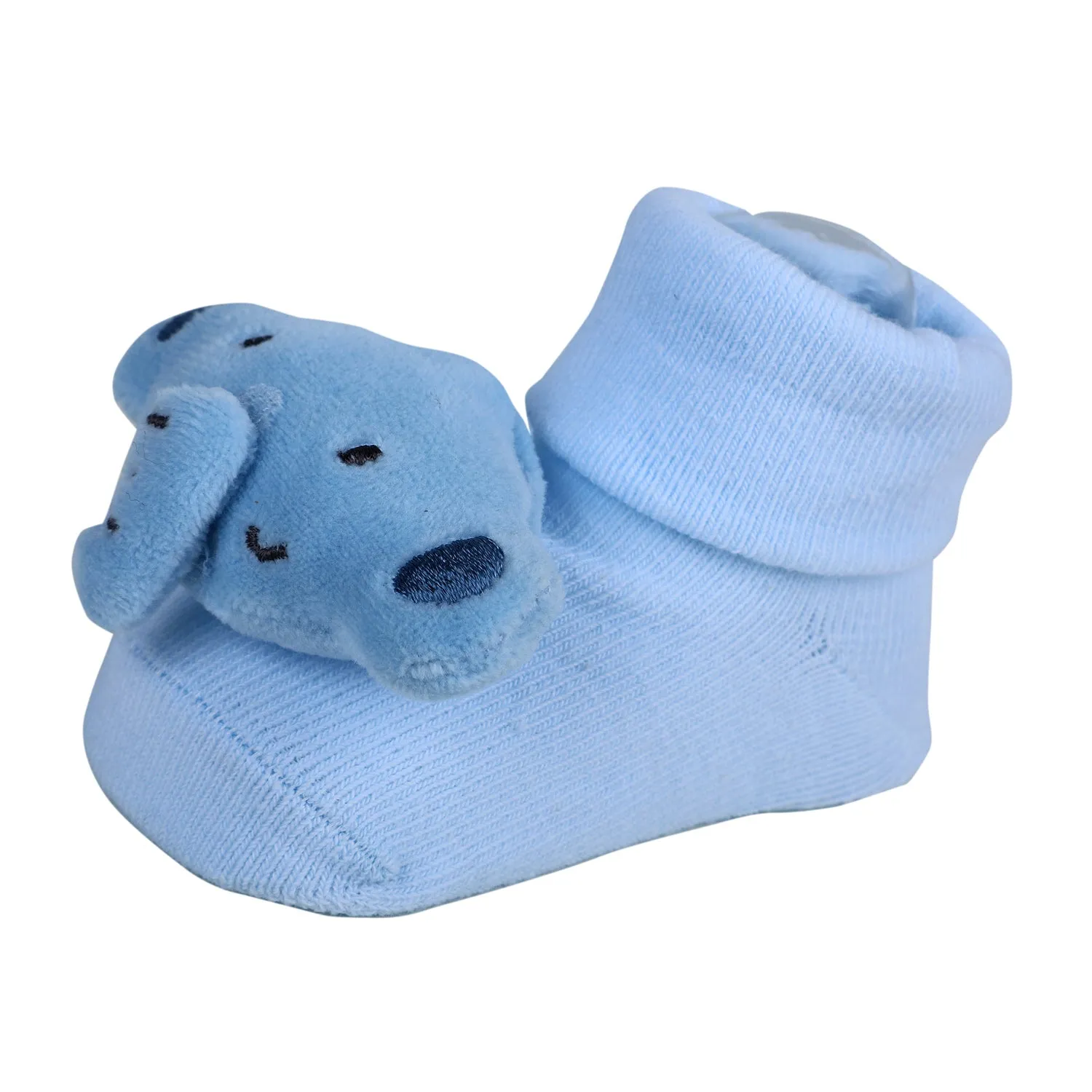 Baby Moo Elephant Rattle Cotton Anti-Skid 3D Socks - Blue