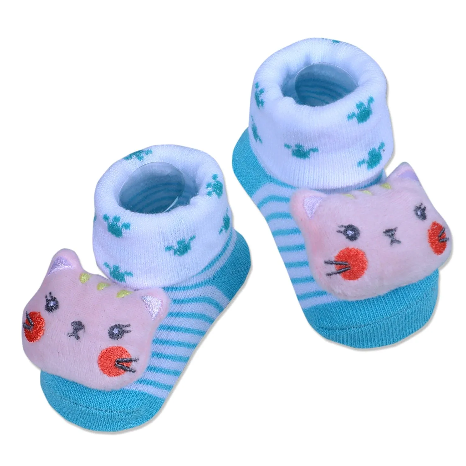 Baby Moo Naughty Cat Cotton Anti-Skid 3D Socks - Blue