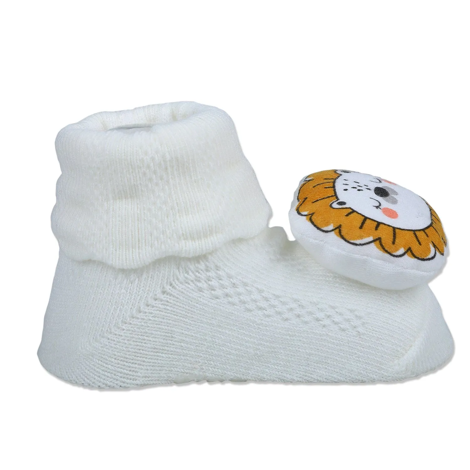 Baby Moo Sleepy Lion Cotton Anti-Skid 3D Socks - White