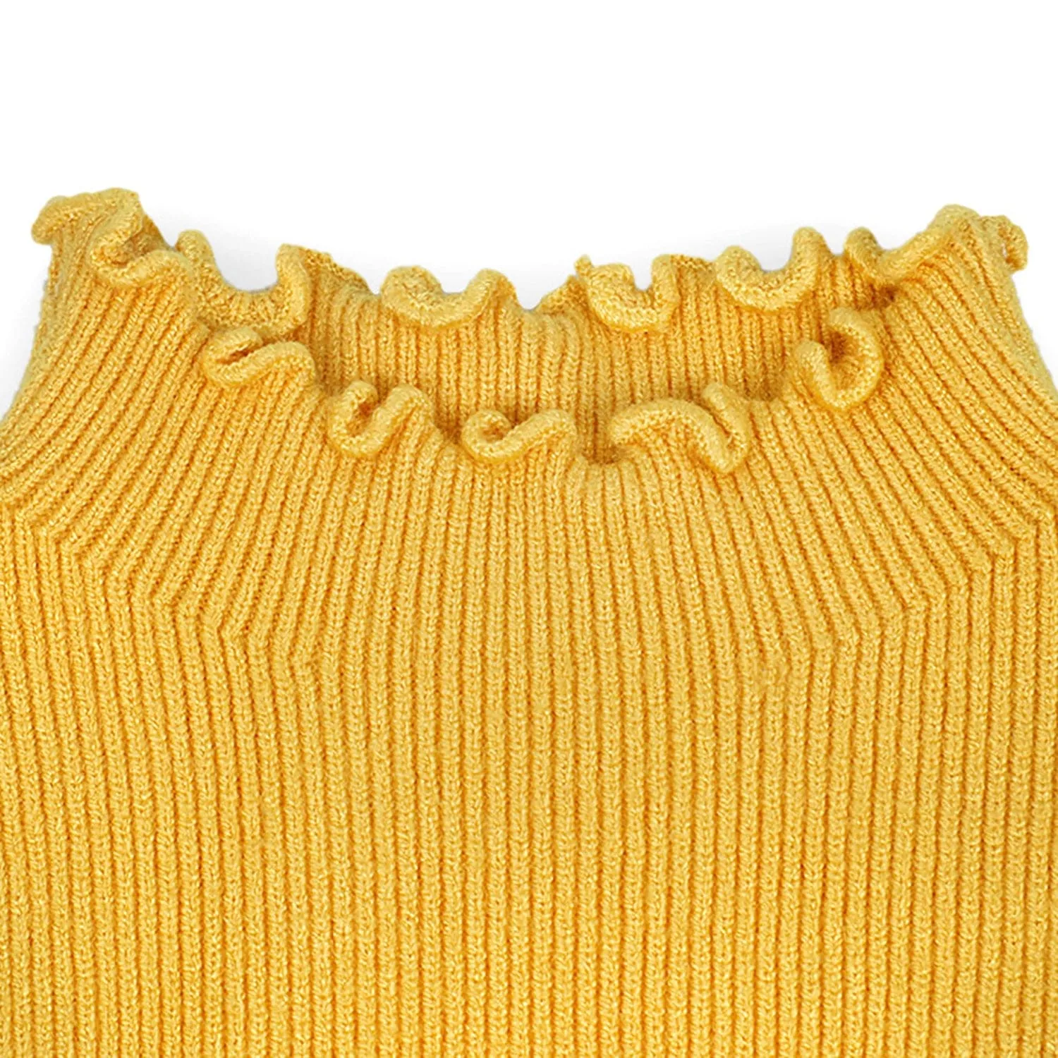 Basic Ribbed Premium Full Sleeves Knitted Kids Sweater - Yellow