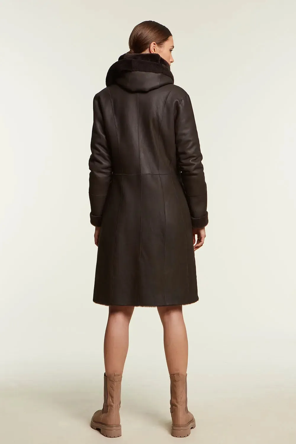 Brown shearling coat women's