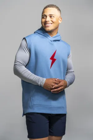 BRUCE BOLT "BOLT" Sleeveless Hoodie - BABY BLUE w/ Red Bolt