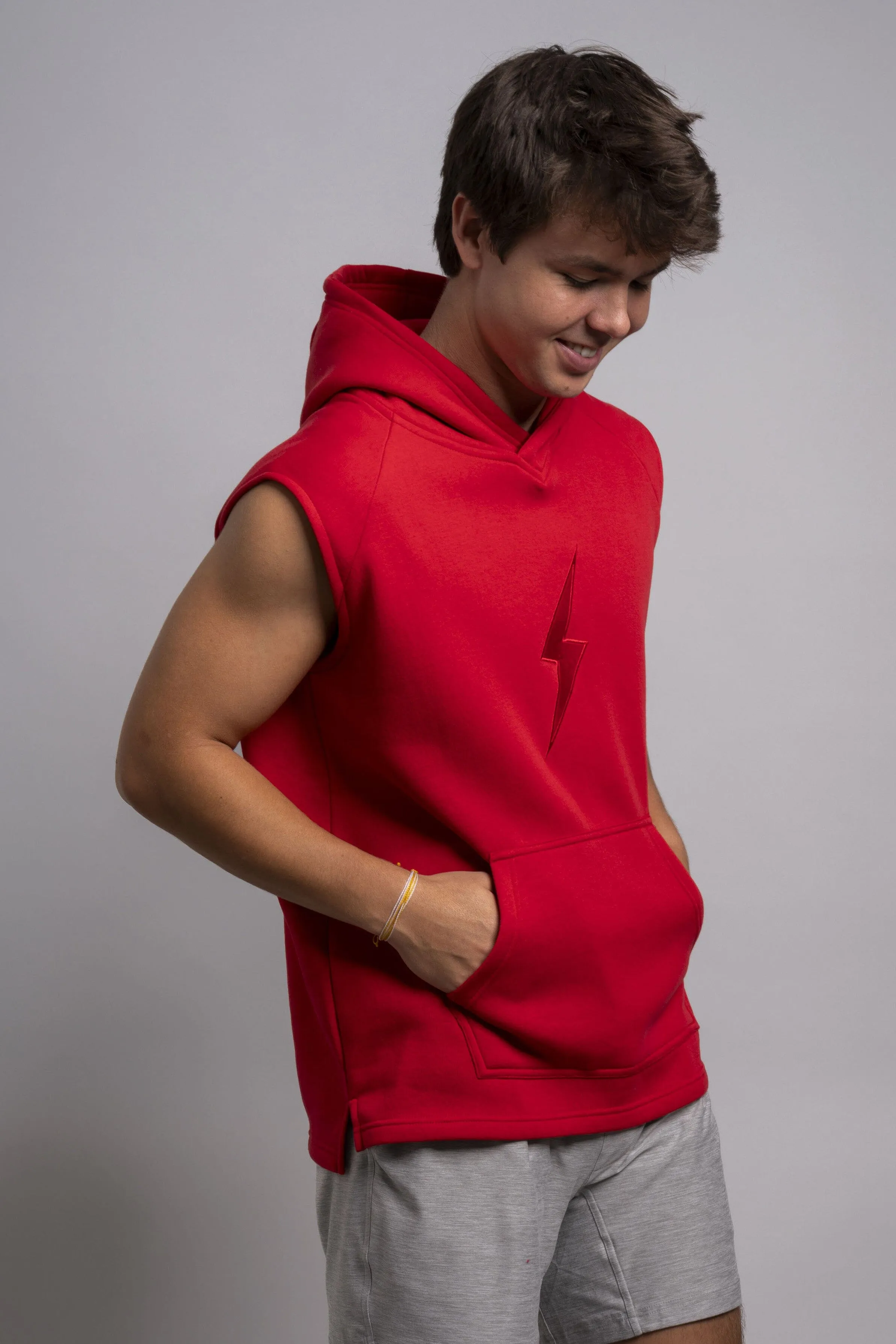 BRUCE BOLT "BOLT" Sleeveless Hoodie - RED w/ Red Bolt