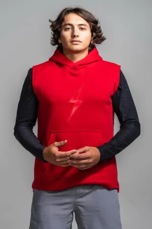 BRUCE BOLT "BOLT" Sleeveless Hoodie - RED w/ Red Bolt