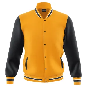 Deckra Mens Letterman Varsity Jacket Fleece Outdoor Winter Bomber Jackets Gold/Black