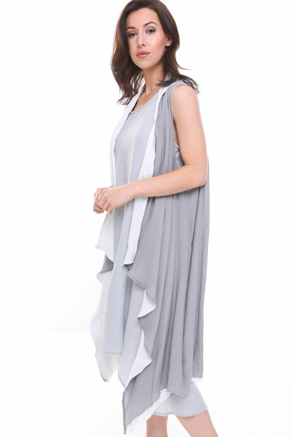 Double Layered Waterfall Floaty Sleeveless Waistcoat Jacket