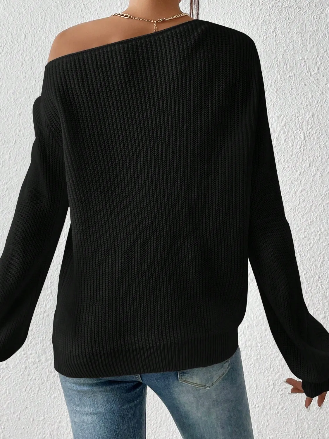 Honey Single Shoulder Long Sleeve Sweater