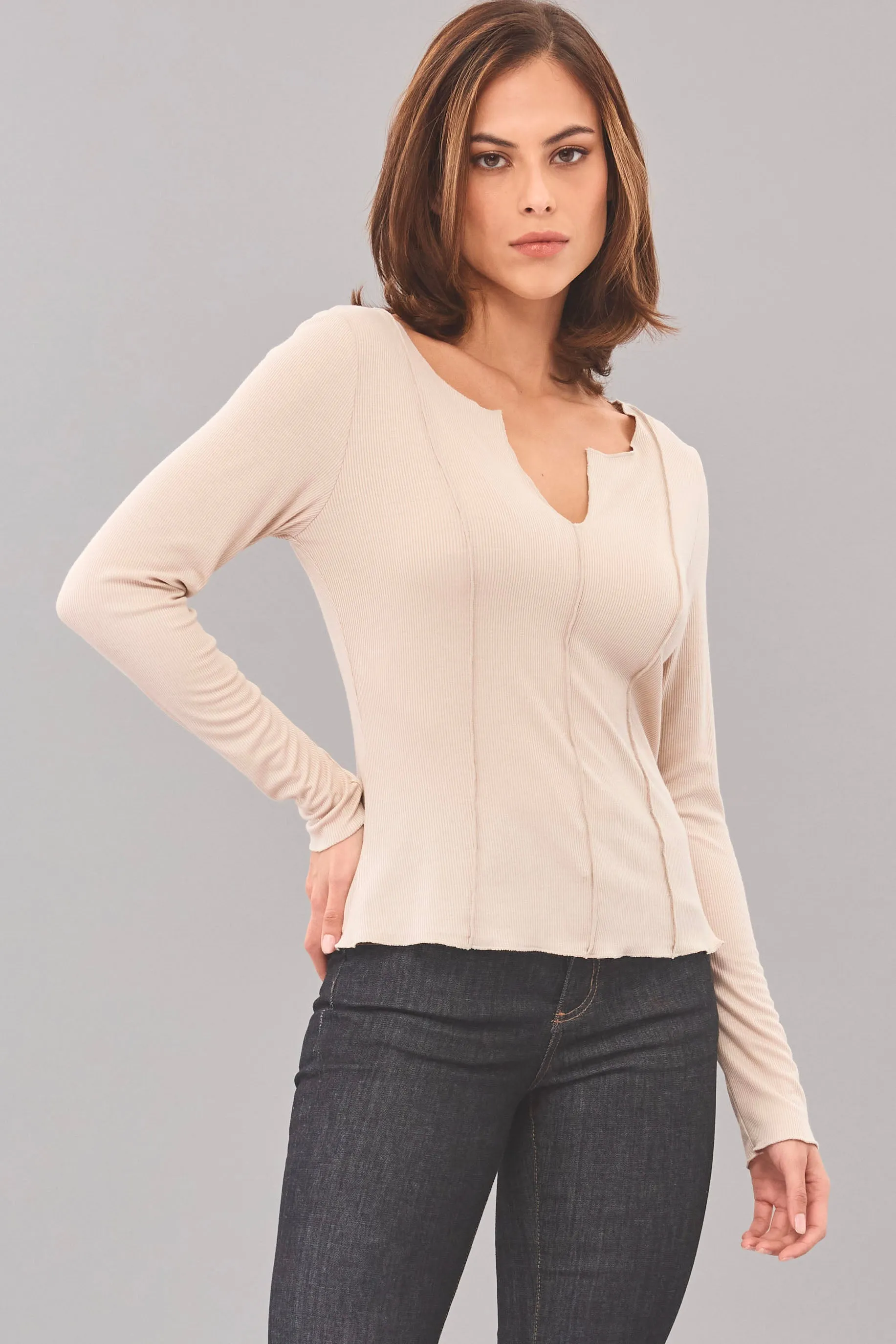 Lola & Sophie Exposed Seam Long Sleeve Top