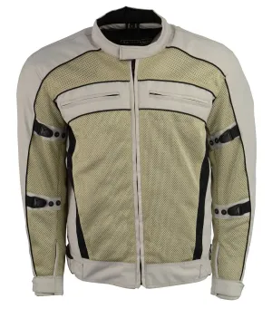 M Boss Motorcycle Apparel BOS11705 Men's Silver Mesh and Nylon Motorcycle Racer Jacket with Armor Protection