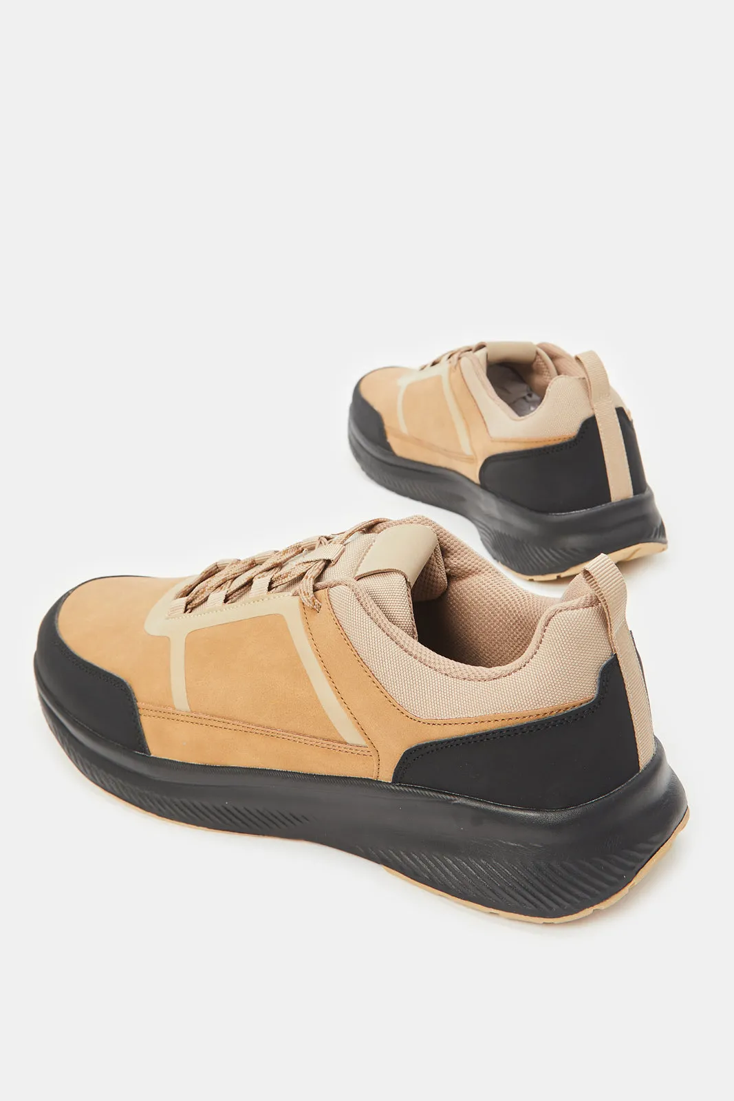 Men Beige Color Block Trainers