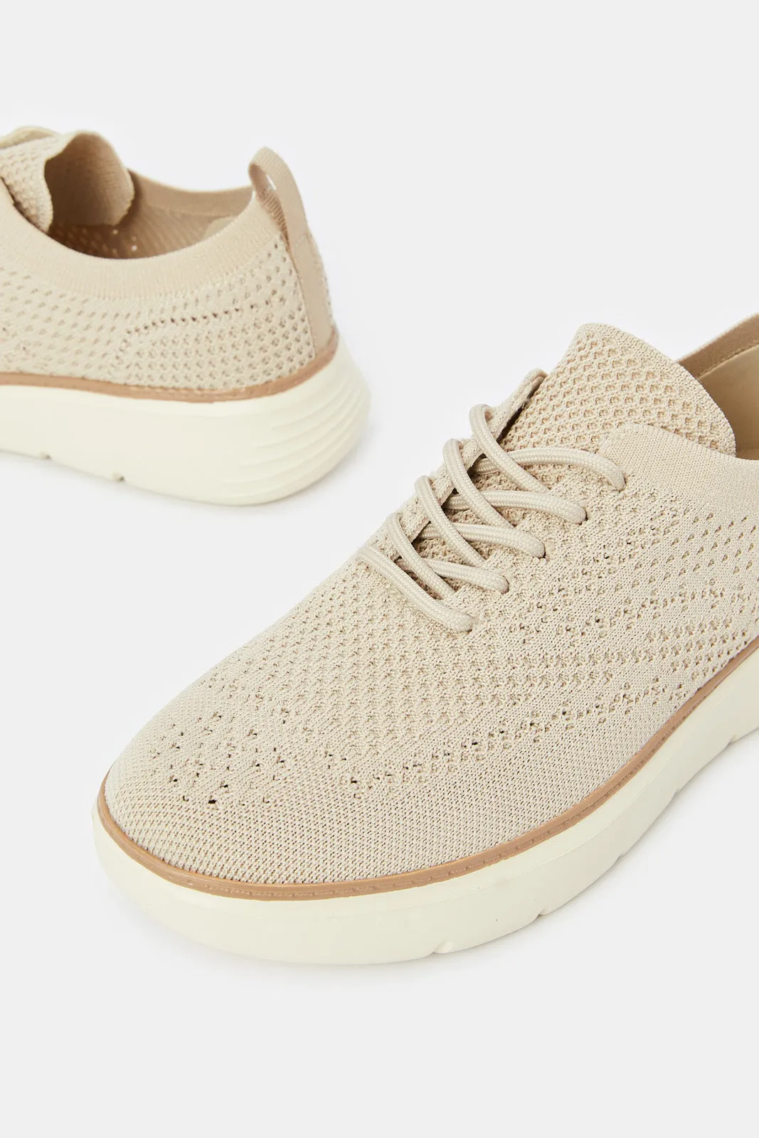 Men Beige Textured Lace Up Derby