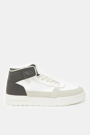 Men White Material Block High Top