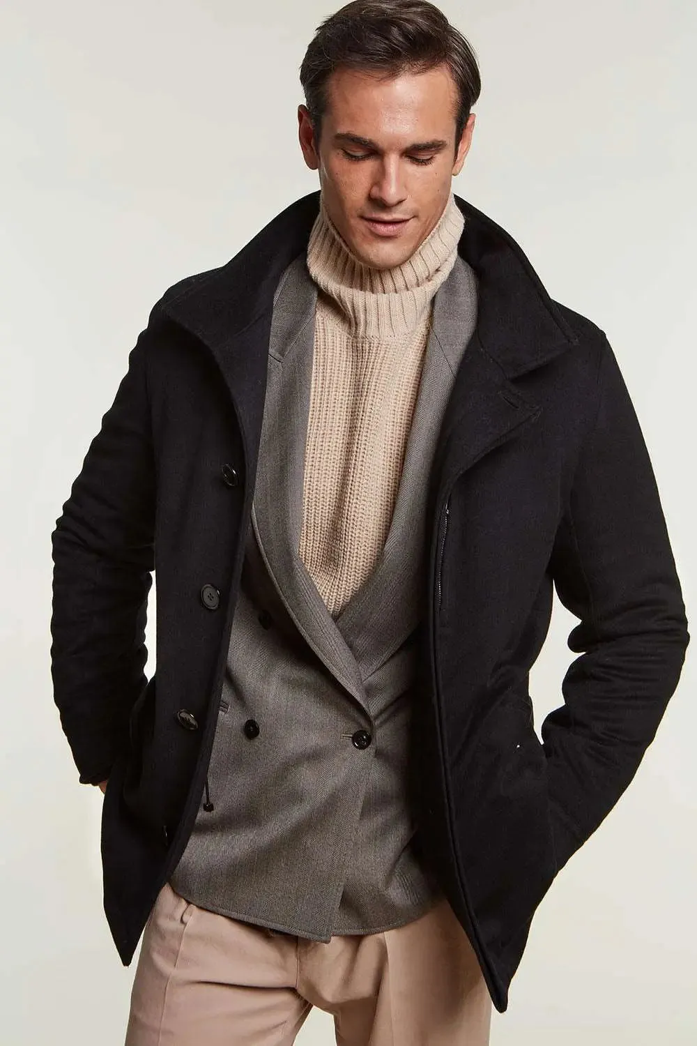 Mens coat with fur hood