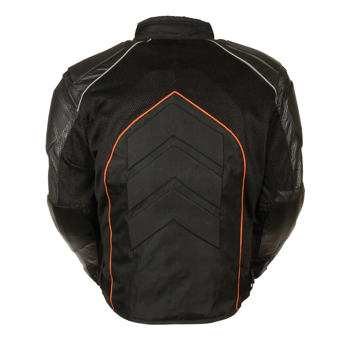 NexGen SH2153 Men's Black and Orange Armored Moto Textile and Leather Combo Jacket