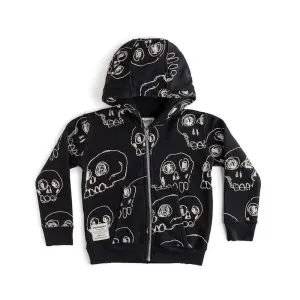 NUNUNU Scribbled Skulls Zip Hoodie Black