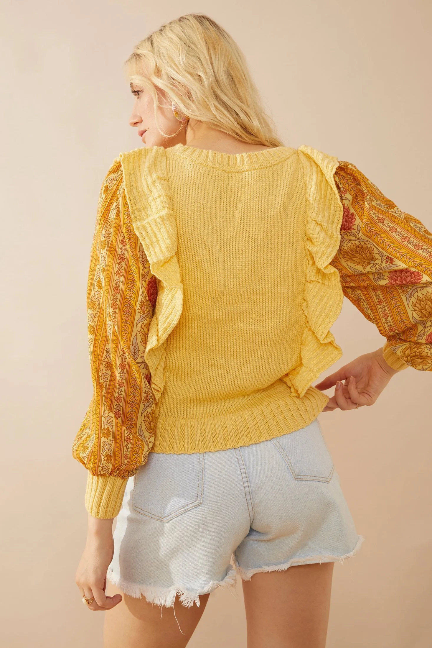 Penelope Ruffled Sweater in Sunrise Yellow