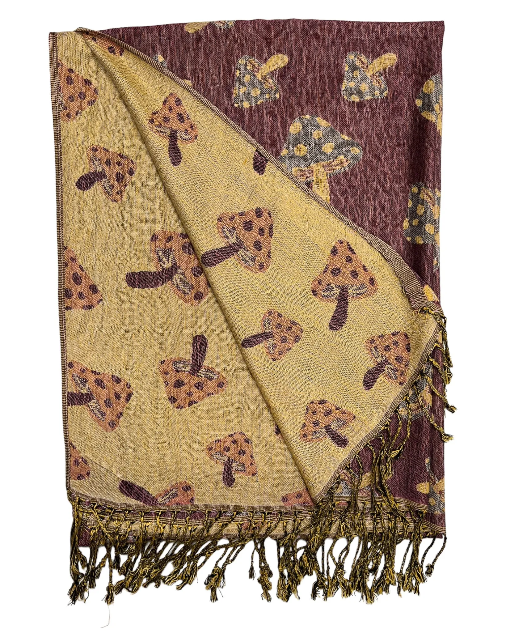 Purple & Tan Reversible Mushroom Rave Pashmina