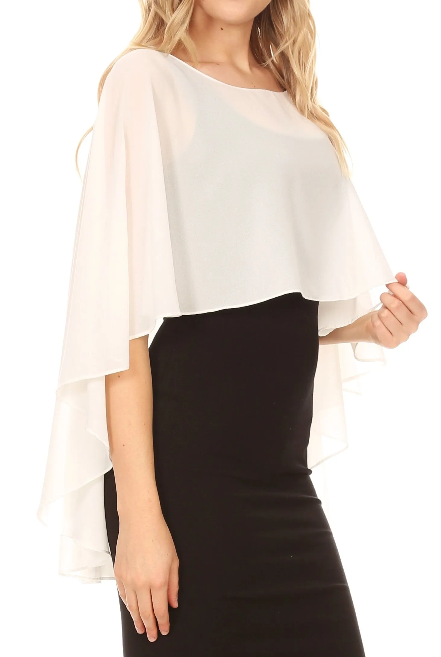 Sakkas Anya Women's Soft Chiffon Wedding Bridesmaid Bridal Cape Wrap Bolero Shrug