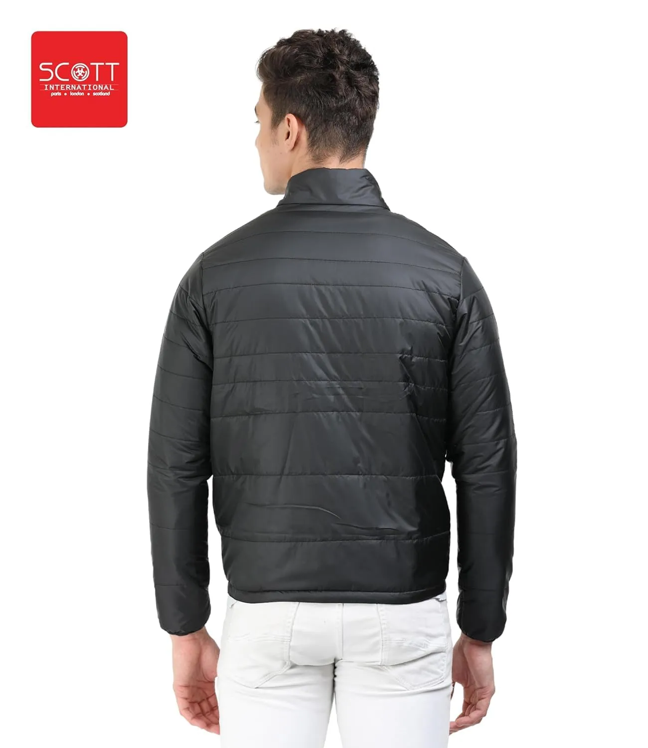 Scott International Men 's Quilted Puffer Jacket - Lightweight, Water Repellant, Elastic Cuffs, Zipped Pockets, Casual Winter Jacket - Stylish Outerwear for Men (SS23_TWRAP-JKT-BL_Large, Black, L)