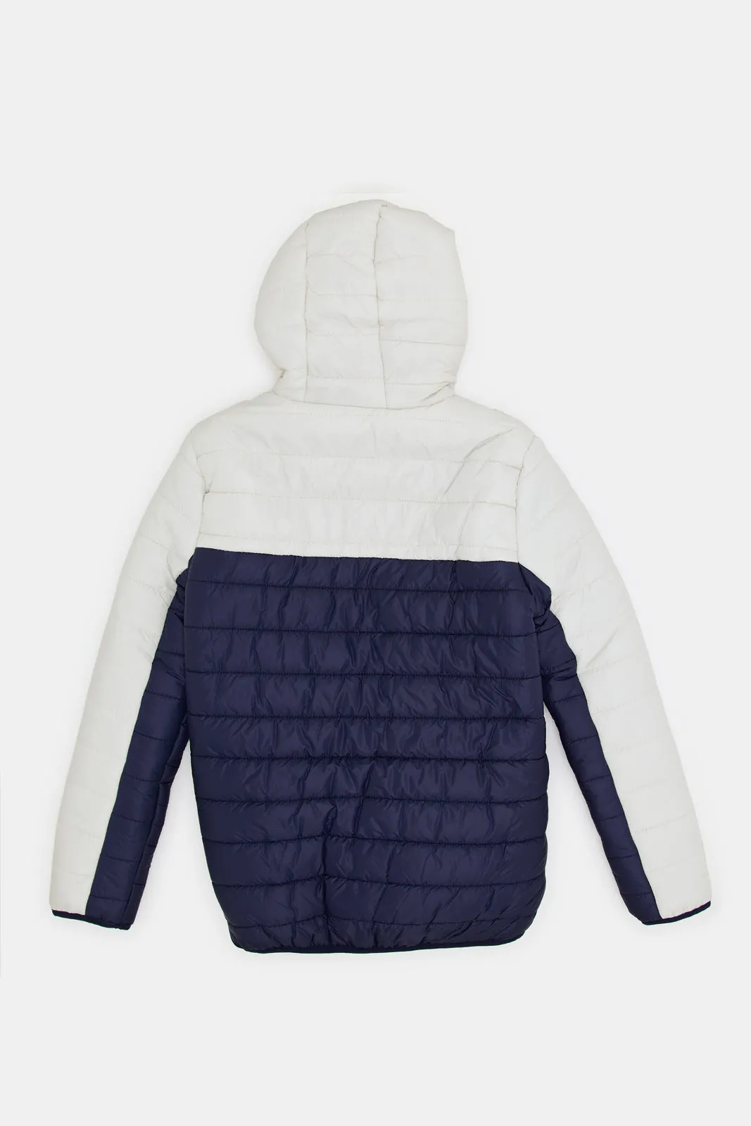 Senior Boys White And Navy Zip Thru Colorblock Puffer Jacket