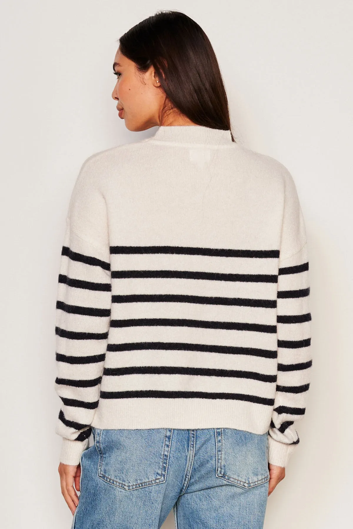 Sundry Stripes Mock Neck Cozy Sweater in Oyster