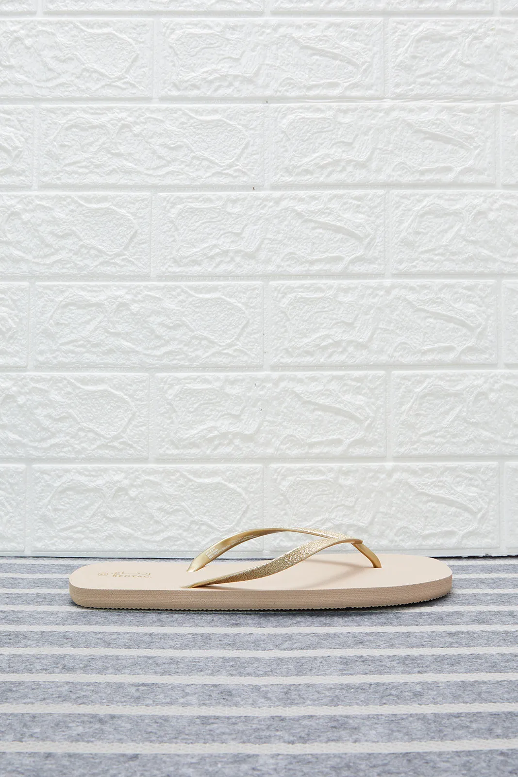 Women Beige Glitter Flip Flop