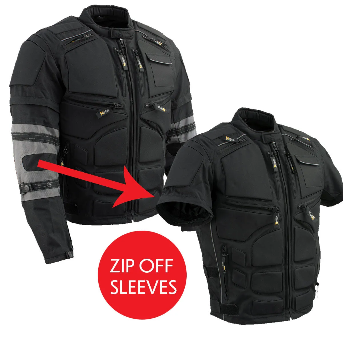 Xelement Men's Morph Black and Grey Tri-Tex Armored Jacket with