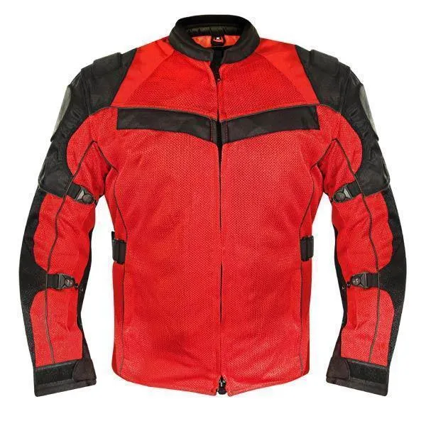 Xelement XS8161 Men's 'Venture' All Season Black with Red Tri-Tex and Mesh Motorcycle Rider Jacket with X-Armor