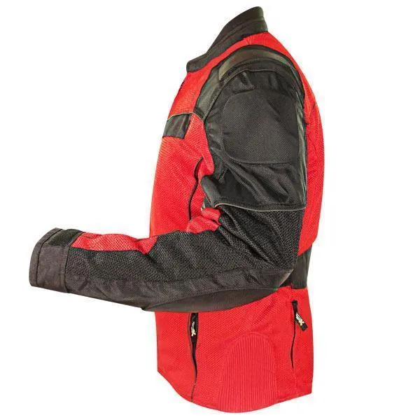 Xelement XS8161 Men's 'Venture' All Season Black with Red Tri-Tex and Mesh Motorcycle Rider Jacket with X-Armor