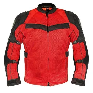 Xelement XS8161 Men's 'Venture' All Season Black with Red Tri-Tex and Mesh Motorcycle Rider Jacket with X-Armor